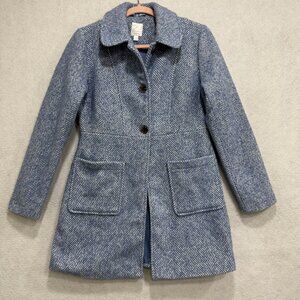 LC Lauren Conrad Coat Womens Small Blue Herringbone Wool Blend Button Front